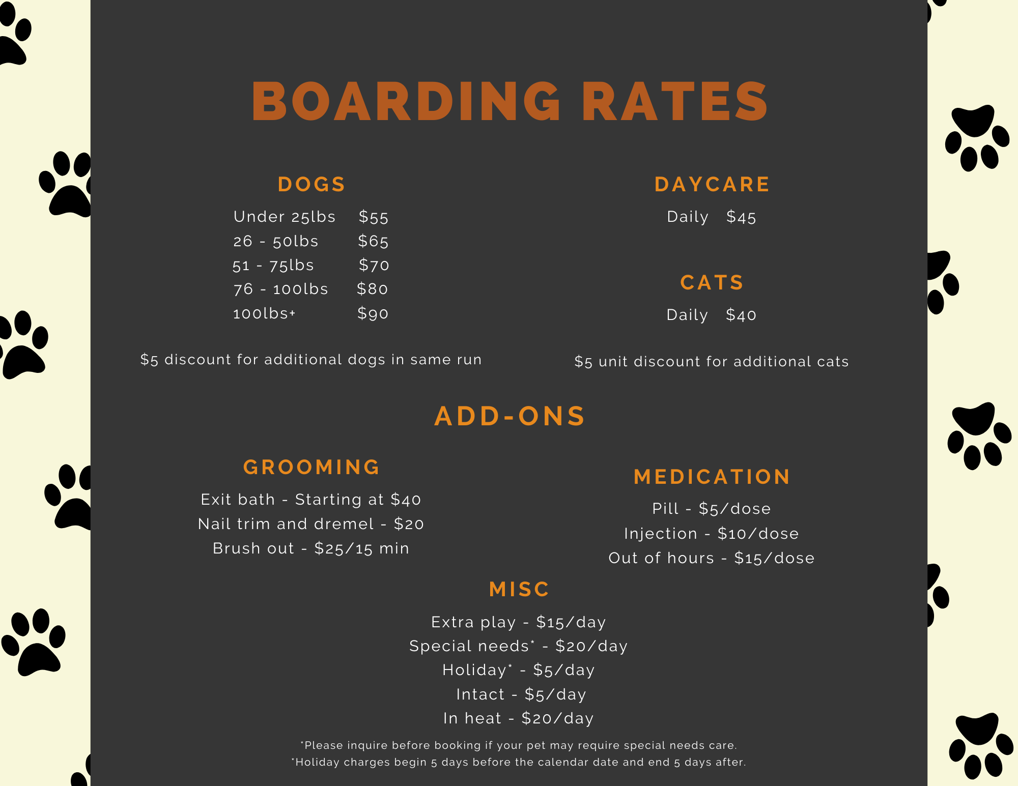 Boarding Rates